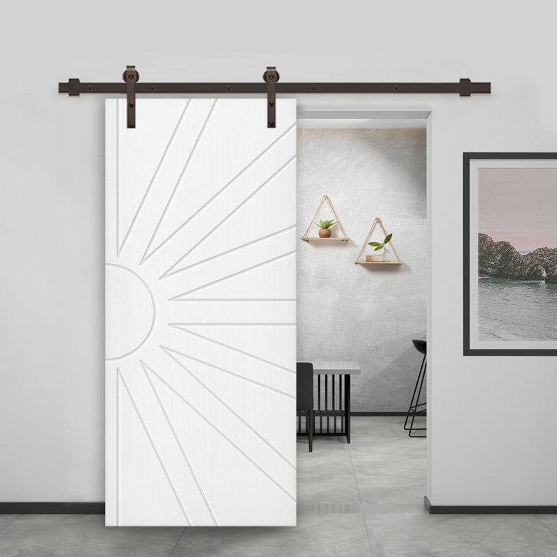 Porte de grange à panneaux et en bois avec quincaillerie d'installation, 36 po x 96 po, Blanc, Café noir
