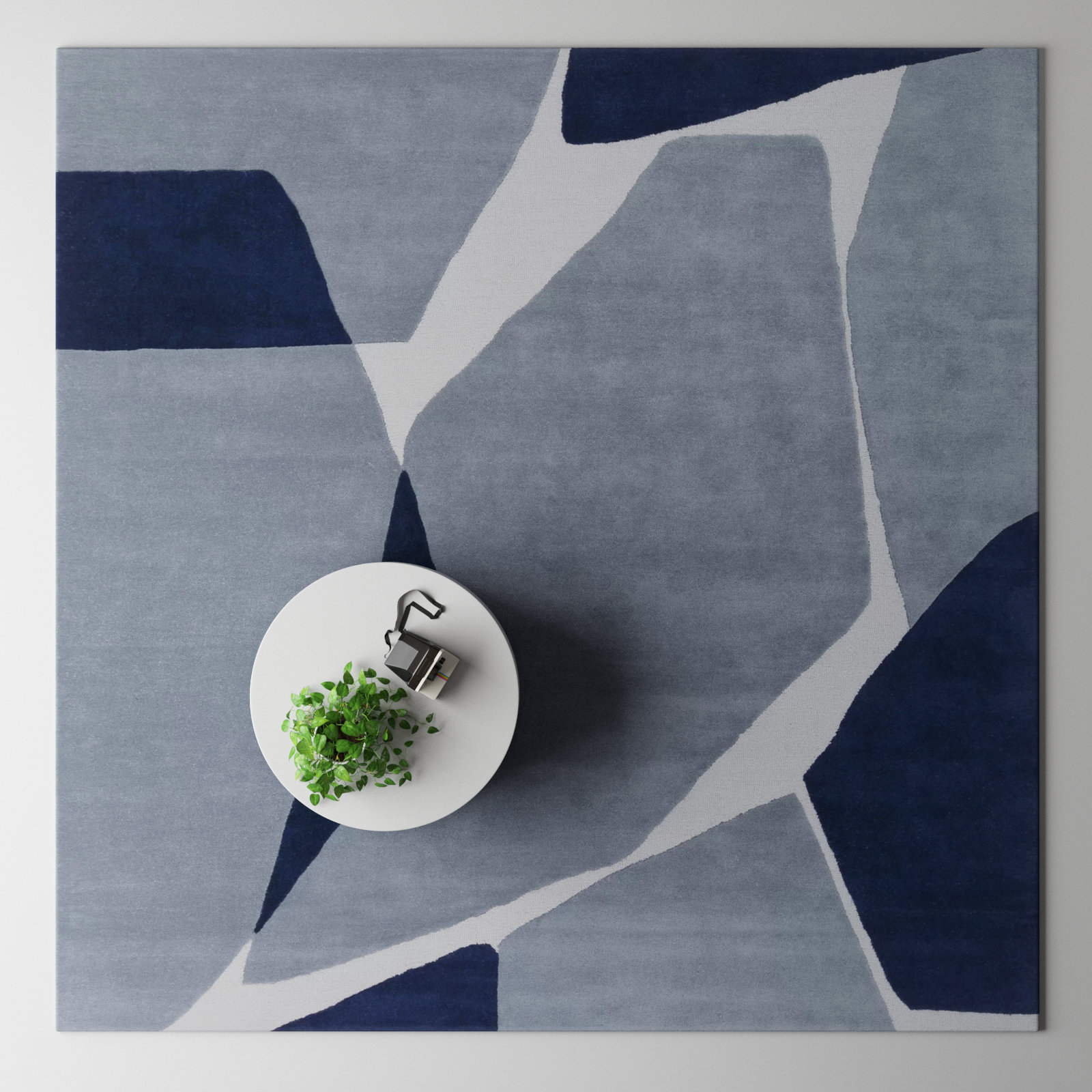 Light Blue Navy Hand-Tufted Abstract Wool Rug, Square 10'