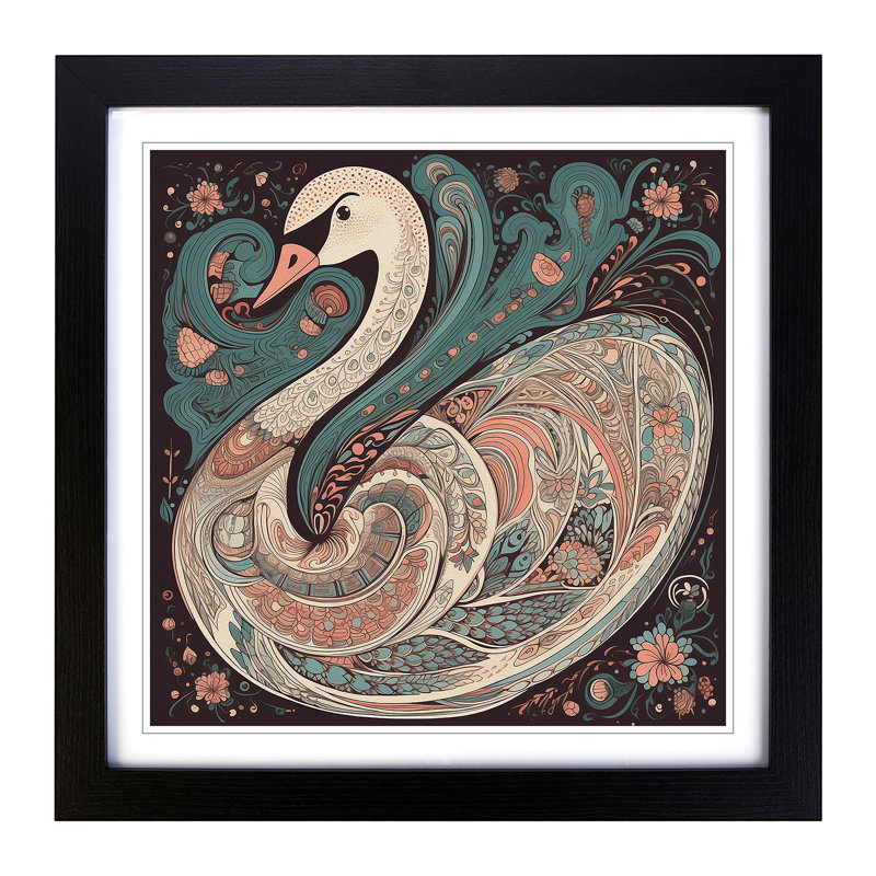 Swan Paisley Art No.1 - Framed Print, Black