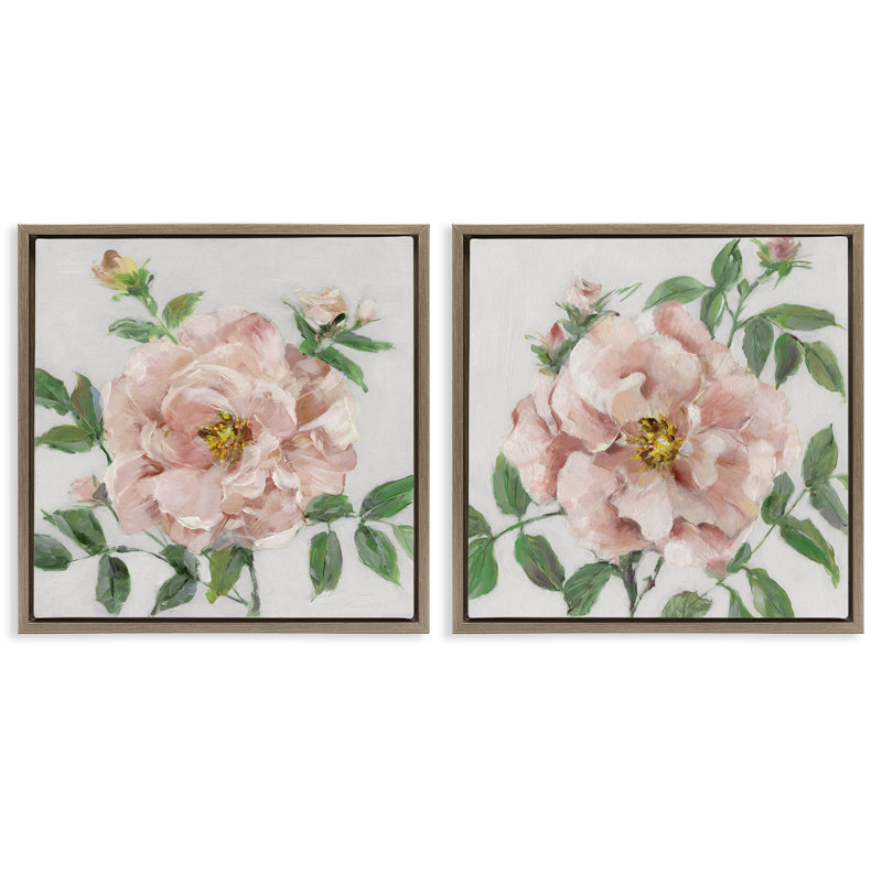 Ensemble de cadres flottants 2 pièces Soft & Subtle Peony, design par Sally Swatland, H 25 po x l 25 po