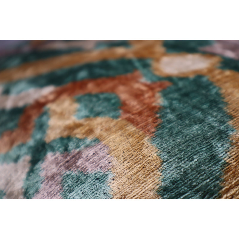 Velvet Lumbar Pillow Cover & Insert, Green/Beige/Teal Geometric 3