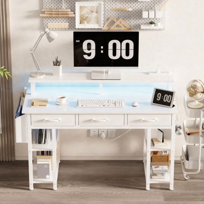 Nekishia Iron Computer Desk with Built-In Electrical Outlet