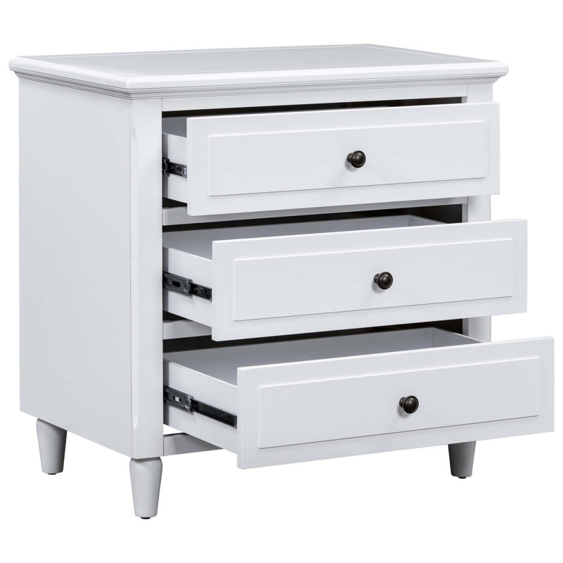 Armoire de chevet avec trois tiroirs robustes, Blanc