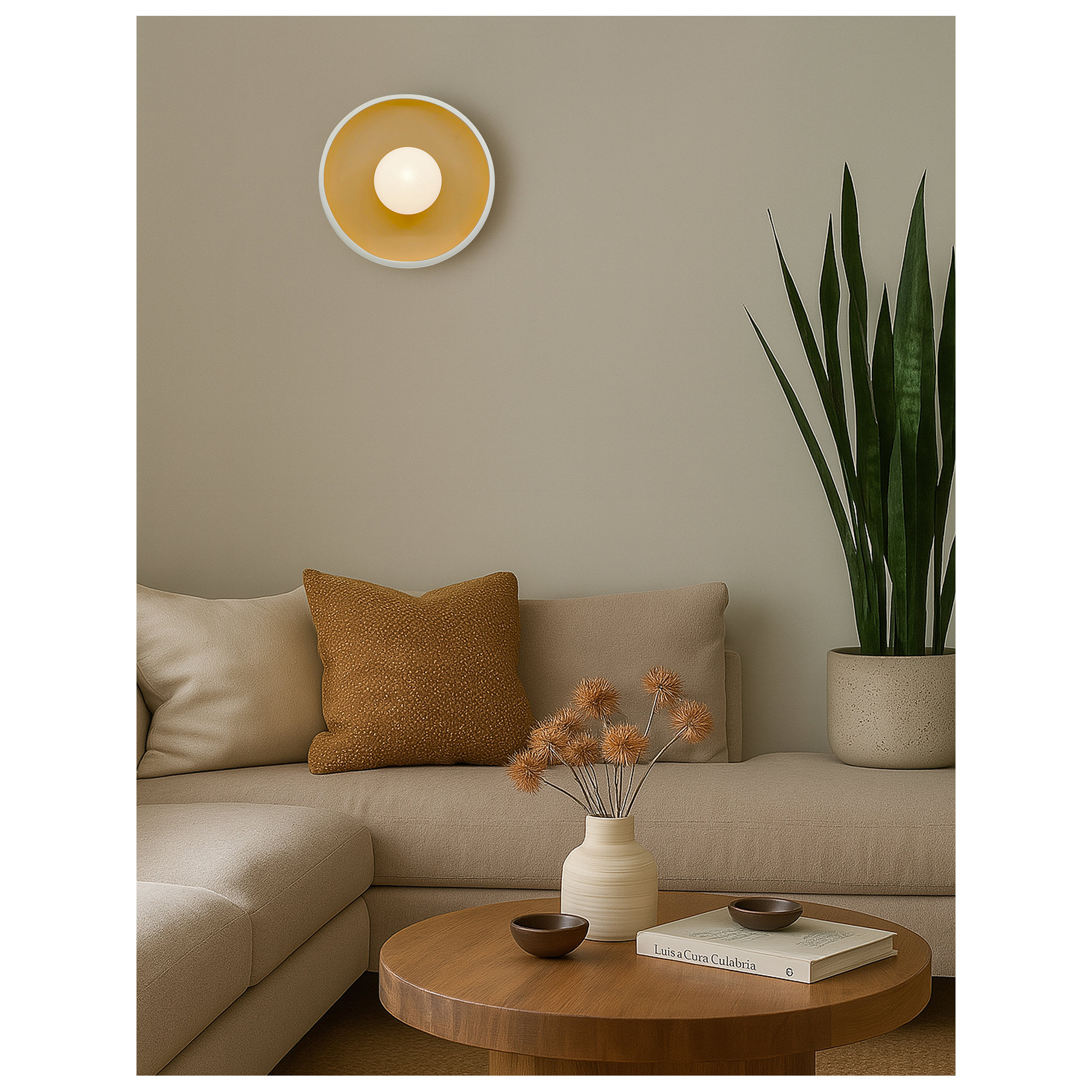 Ambiance - Flush Coupe ADA Wall Sconce - Antique Gold, Matte White/Champagne Gold