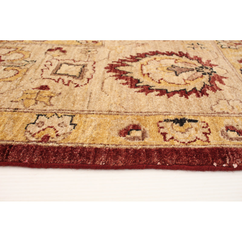 Tapis zone en laine beige/brune 8 pi 1 po x 9 pi 10 po one-of-the main-noué la 2010 chobi Lache