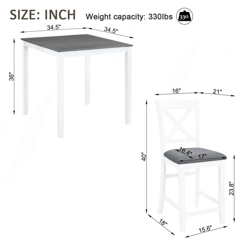 Ensemble de table de salle à manger 5 pièces à hauteur de comptoir avec 4 chaises, ensemble de table de salle à manger en bois classique pour 4 personnes, ensemble de table de salle à manger moderne et simple pour 4 personnes