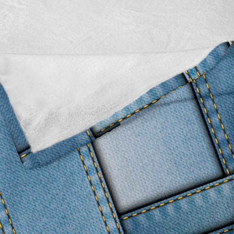 Ambesonne Blue Fleece Throw Blanket Denim Patchwork Pattern Blue, 50" W x 60" L