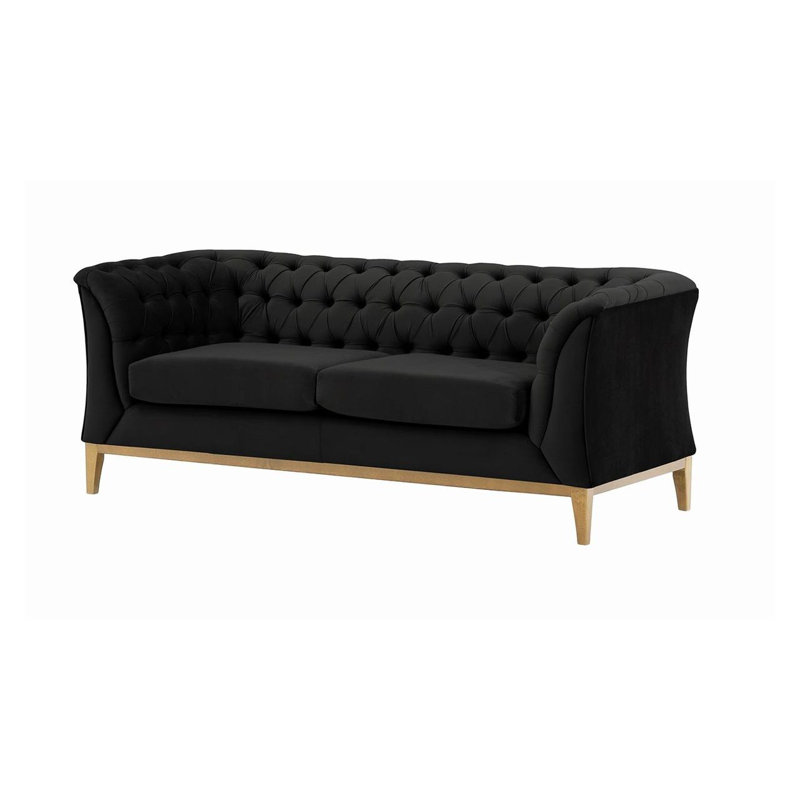 Chesterfield Modern 2 Seater Sofa Wood, Black