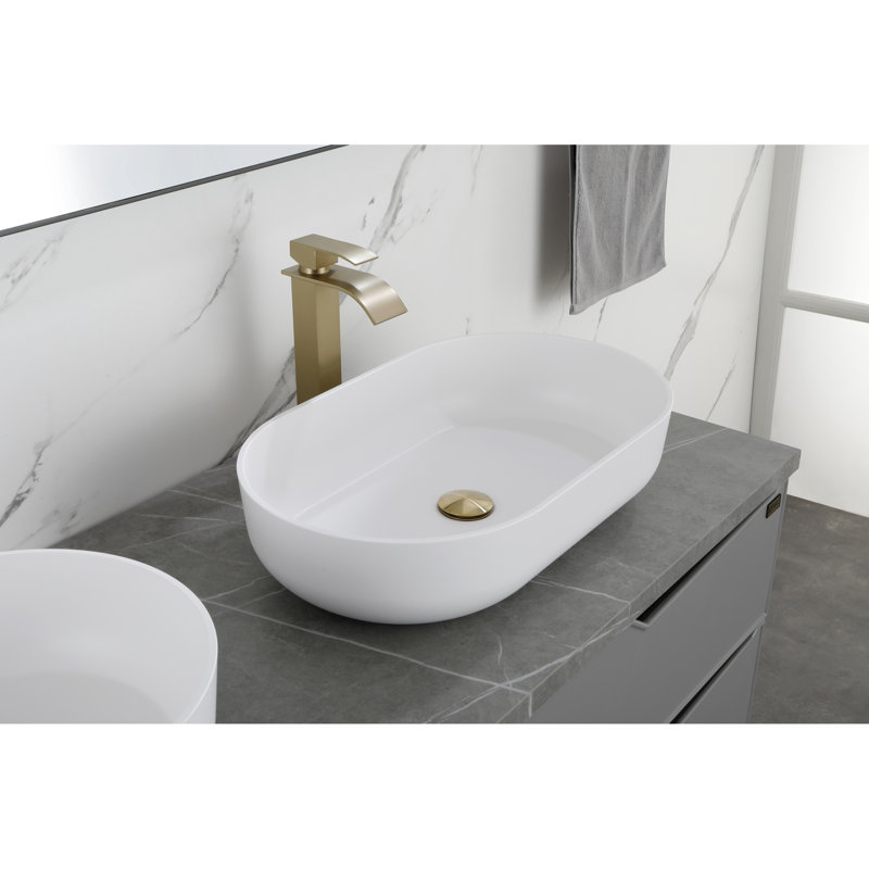 Lavabo pour salle de bain en acrylique blanc peu encombrant, conception ovale moderne