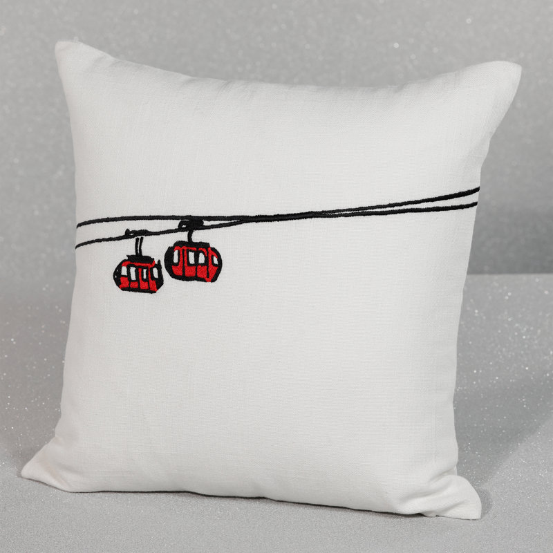 Coussin en coton brodé Ski Mountain, Gondole