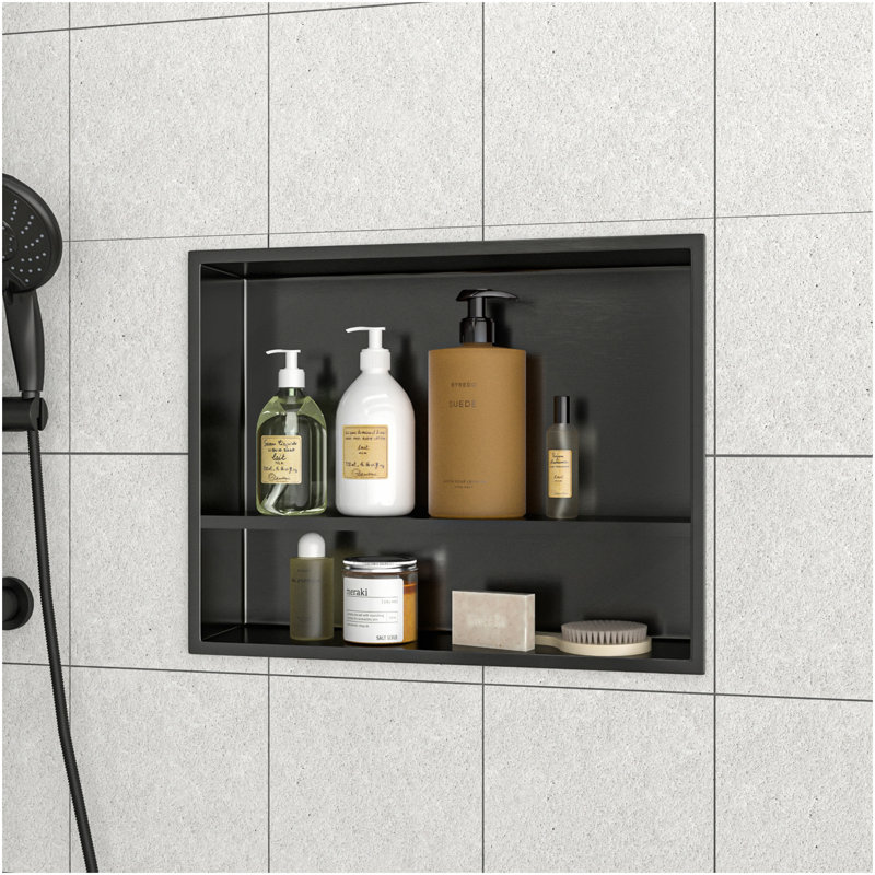 19" X 15" Stainless Steel Shower Niche Double Shelf, Gunmetal Black