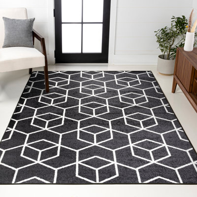Mashawna Blocks Modern Geometric Black/White Rug