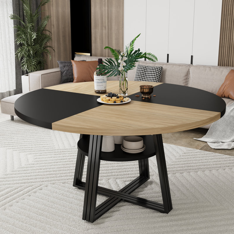 Table de salle à manger ronde pour 4 à 6 personnes, table de cuisine de ferme avec rangement, tables de salle à manger circulaires pour la cuisine et la salle à manger