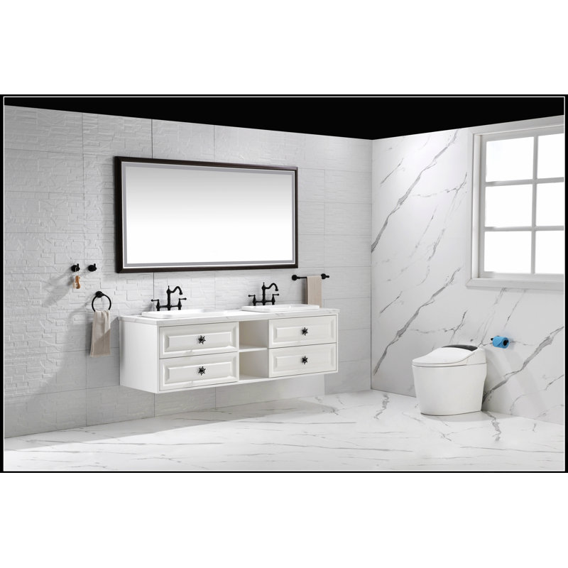 Miroir de salle de bain à DEL avec cadre en aluminium, miroir de meuble-lavabo mural, antibuée, mémoire, 3 couleurs, gradation continue