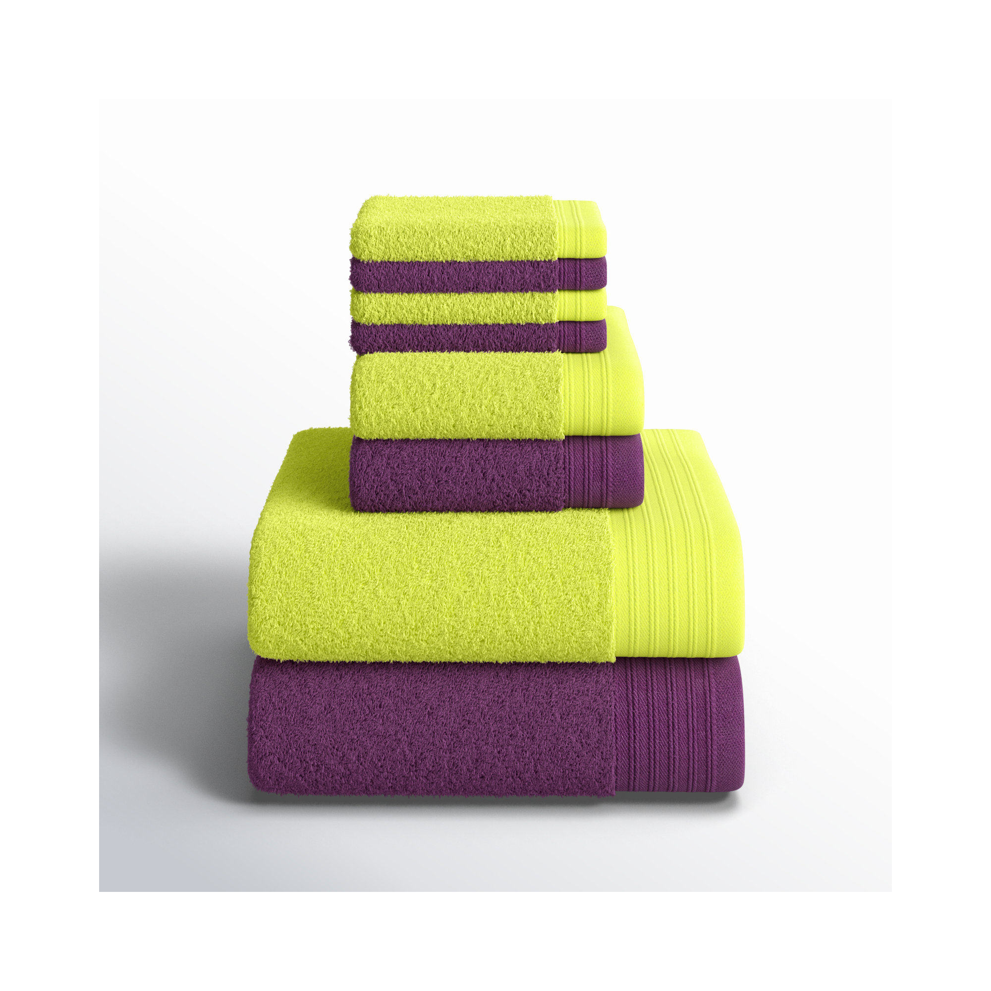 Doncia 8 Piece 100% Cotton Towel Set, Apple Green/Plum