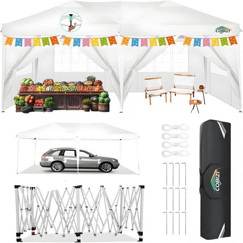 COBIZI Canopy 10x20 Pop Up Canopy Tent with 6 Sidewalls, White