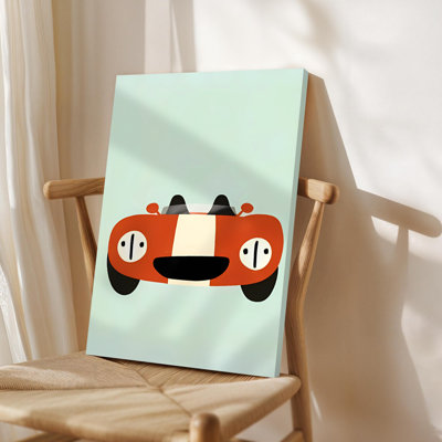 Canvas Wall Art,Red cartoon car with large eyes and a smile, playful and whimsical art style. Wall Decor, Framed Artwork, Ready to Hang, Available in 16x24, 20x30, 24x36 Inch