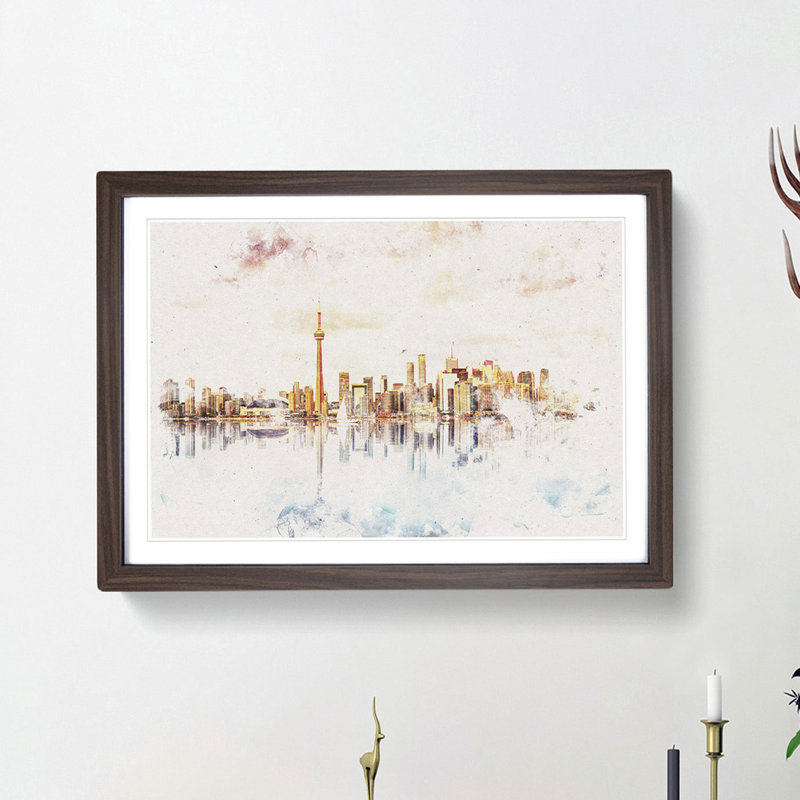 Reflection of the Toronto Skyline - Picture Frame Painting Print, Walnut Framed, 33cm H x 45cm W x 2cm D