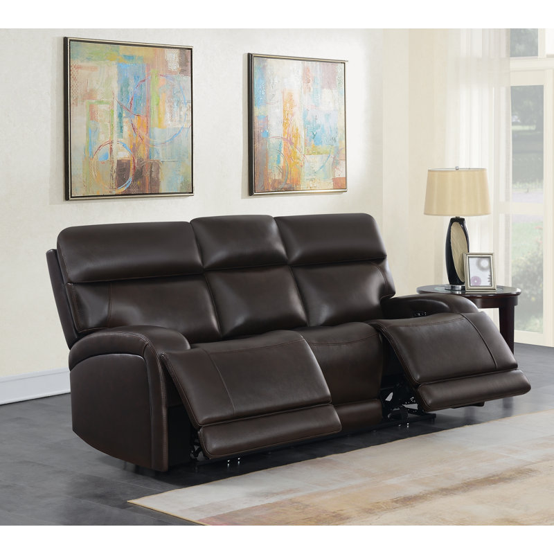 Canapé inclinable en cuir 86 po Elizabethmarie, Similicuir brun foncé