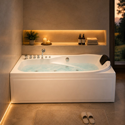 Baignoire de trempage rectangulaire en acrylique blanche 67 po x 34 po avec tablier à 2 côtés