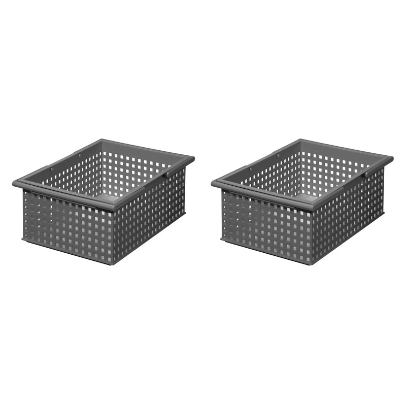 Like-it Plastic Storage Basket Gray Large Stacking Tote Basket for Craft and Bathroom Set of 2, Gray