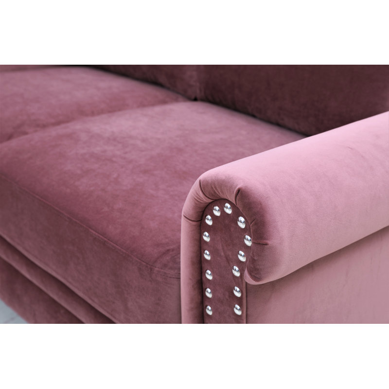 79.5" Velvet Rolled Arm Sofa, Rose Velvet