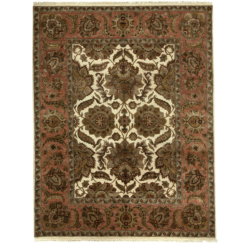 Tapis ivoire / rouille de haute qualité noué à la main