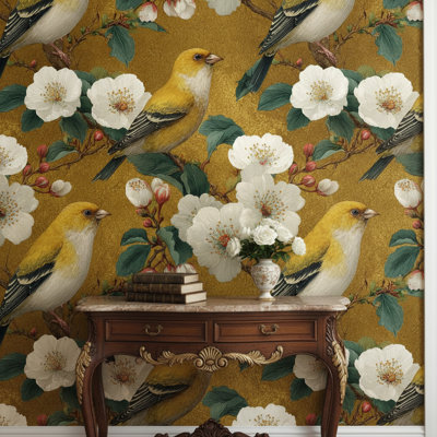 Décoration murale murale oiseaux, papier peint floral
