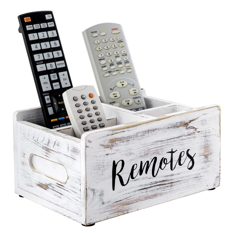 Rustic Whitewashed Wooden Remote Organizer - Stylish Caddy For Home Décor