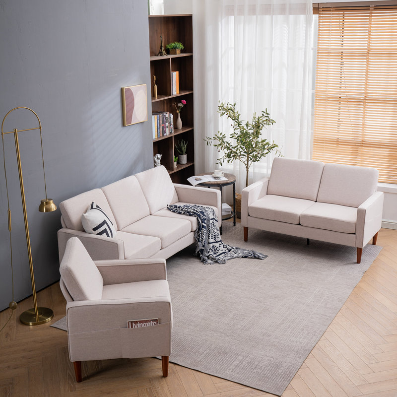 Ensemble de salon 3 pièces Durmo, 100 % lin beige