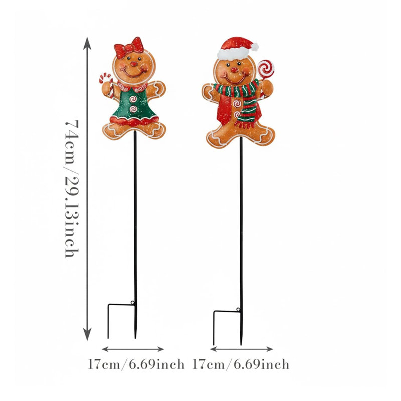 30" 2-Pack Metal Gingerbread Boy & Girl Christmas Yard Stakes - Waterproof Outdoor Decor