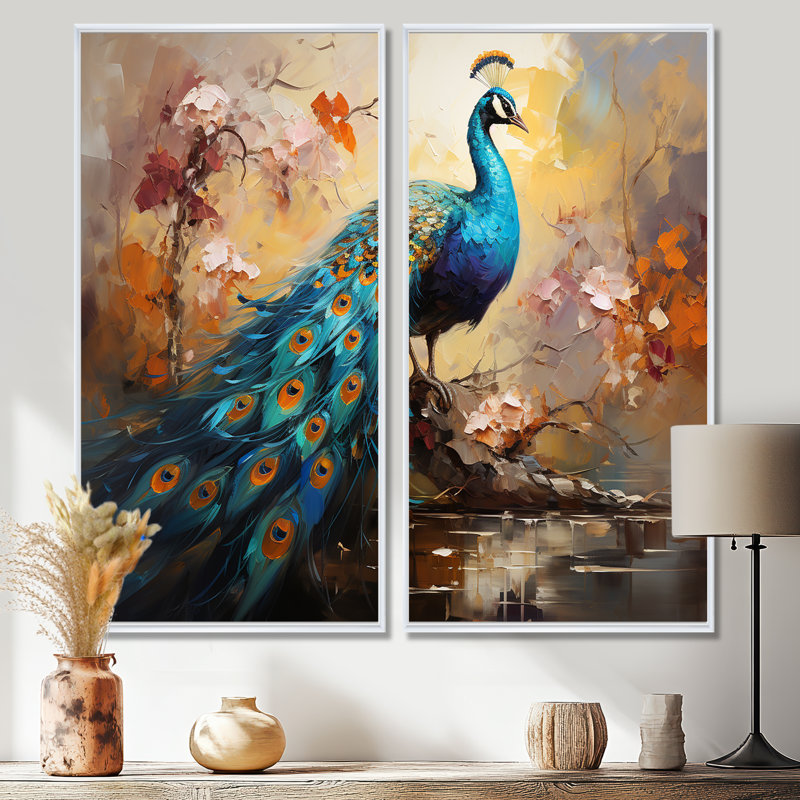 Paon, expressionniste portrait III - animaux, paon, art mural, H 32 po x l 32 po, Reproduction encadrée sans passe-partout
