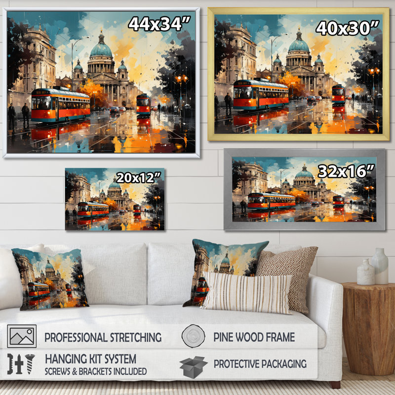 Rome City Collage, reproduction d'art sur toile, H 24 po x l 32 po x P 1 po, Encadrement doré