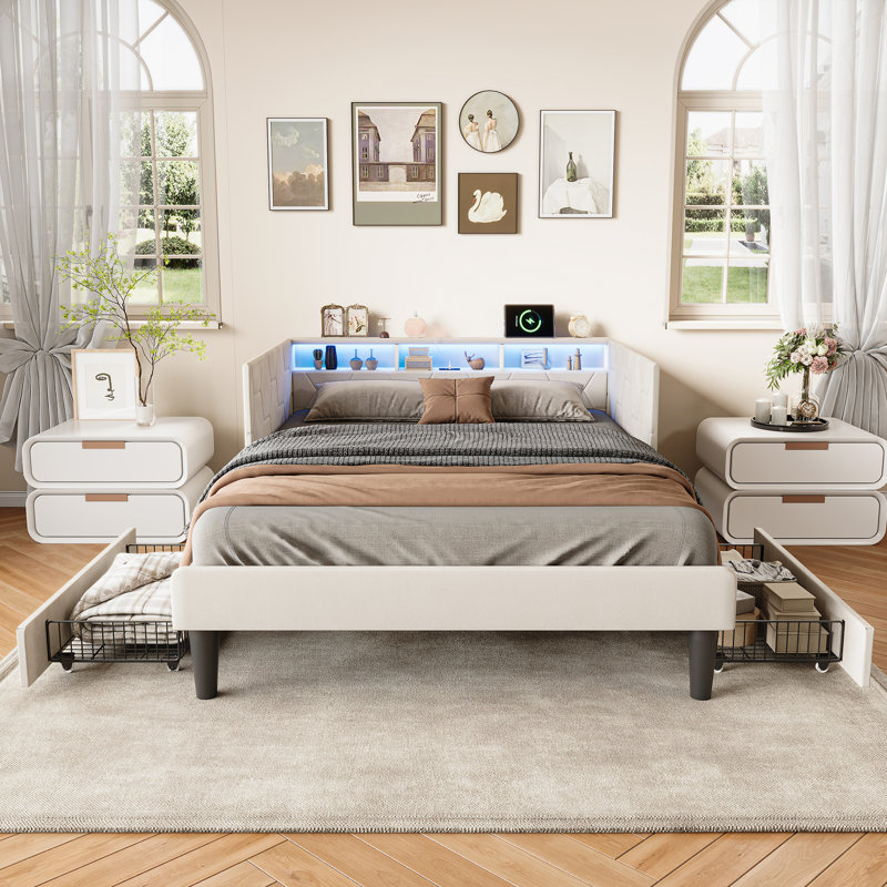 Upholstered Daybed, Beige, European Double (140 x 200 cm)