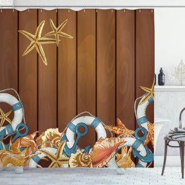 East Urban Home Seashells Anchors Starfish Backdrop Shower Curtain