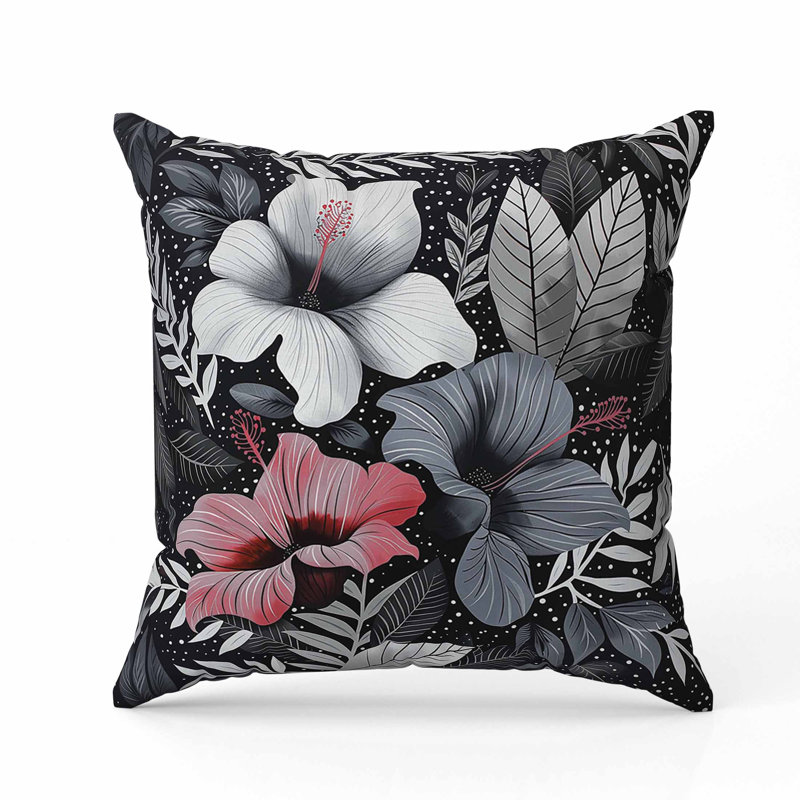 Coussin en suède à motif floral, Gris, Carré 26 po