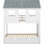 Twin Size House - Style Bunk Bed With Trundle, Roof And Windows, White + Grey, Easy Assembly For Bedroom Decor Home