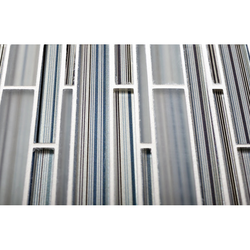 11.8" x 12.2" Glass Mosaic Tile, Blue/Gray
