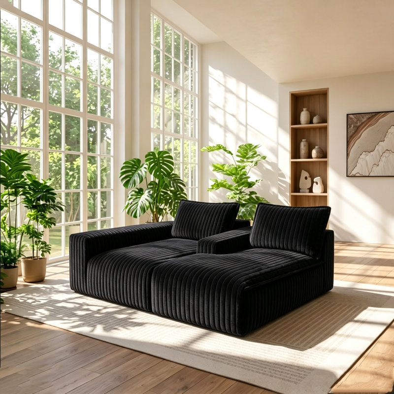 Modular Sectional Left Arm Piece, Plush Flannel, High Resilience, Noir