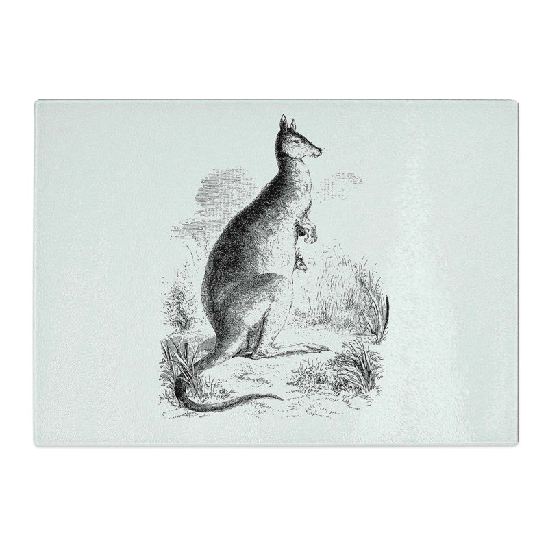 Tempered Glass a Kangaroo Illustration Chopping Board, 28.5 cm W x 20 cm L
