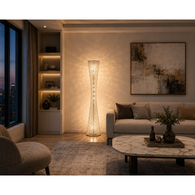 15-Light Chrome Floor Lamp With Clear Crystals