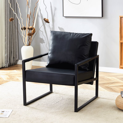 Ensemble de 1 canapé classique en cuir de polyuréthane noir et structure en métal - Conception ergonomique, un mélange parfait de styles moderne et industriel