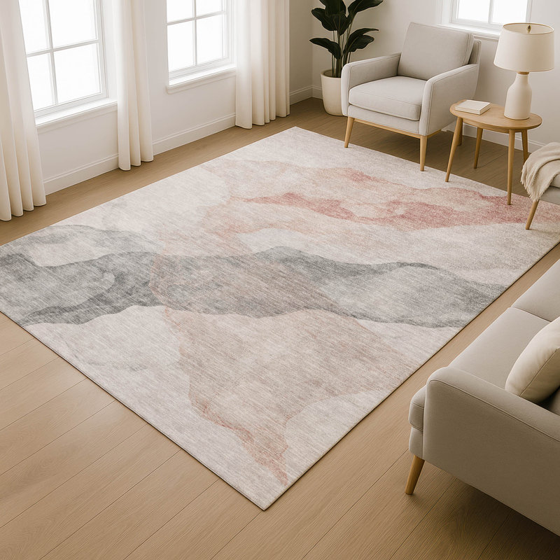 Premium Machine Washable Mayfield AMF2109 Abstract Rug, Salmon, 5' x 7'6"