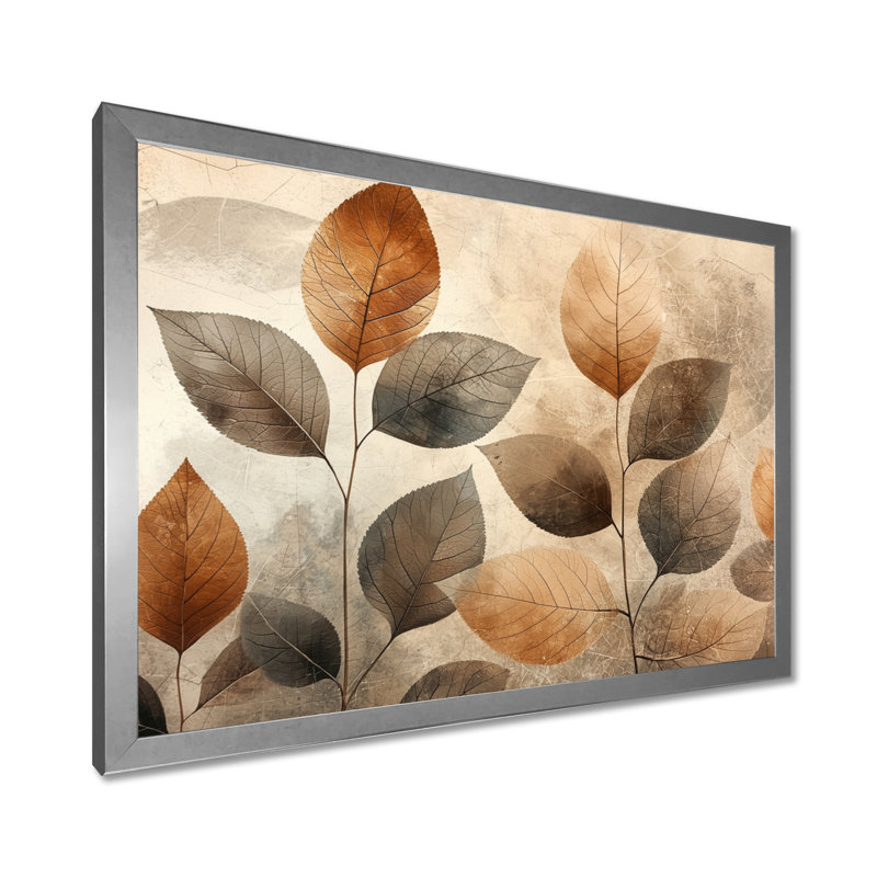 Taupe, feuilles, mosaïque, collage III - feuilles, art mural, Reproduction encadrée d'une seule photo sans pass