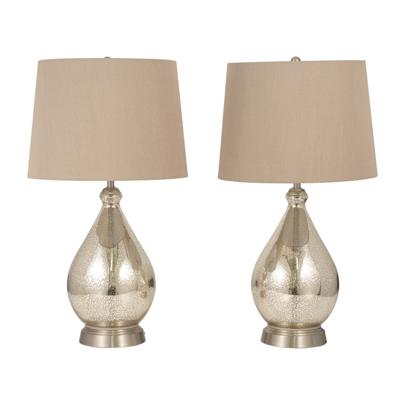 Glam Neutral Set Of 2 26" Glass Mercury Table Lamp, Silver, Round - 14" x 14" x 26"