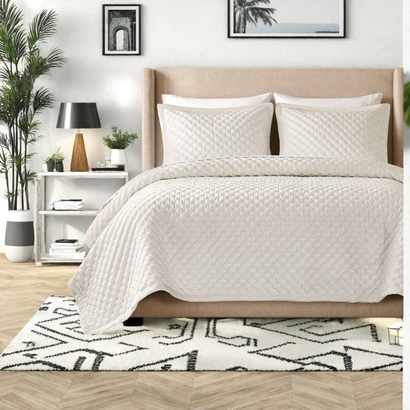 Ensemble de literie en velours Queen, couvre-lit matelassé blanc 3 pièces