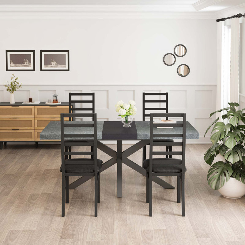 Retro Rectangular Stretch Dining Table, Stylish Simple Metal Dining Chair, Combination Set, Black/Gray