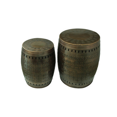 Kupski 2 Piece Multiple Purpose Hand Tooled Shaped Metal Stool Set by World Menagerie