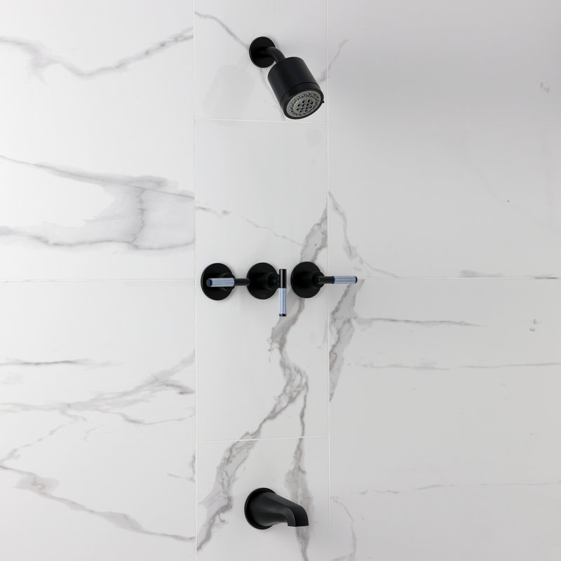 Kingston Brass Verona Triple-Handle Tub And Shower Faucet, Matte Black