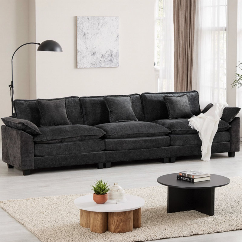 Wider Armrest 3-Seater Sofa with Pillow Top Arms, Modern Cloud Couch with Double Layer Upholstered Cushion & Breathable Chenille Fabric for Living Room, Bedroom